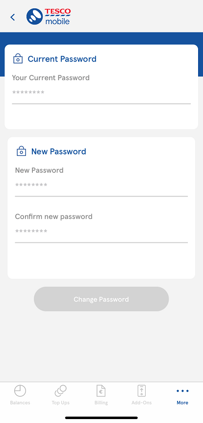 Change password screen example