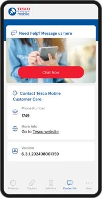 Tesco Mobile App contact us image